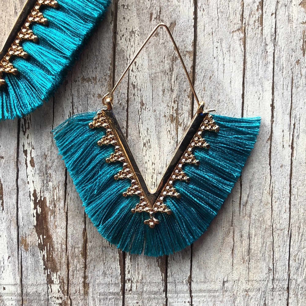 Peacock Blue Silk Filigree Hoops! - Picture 4 of 4